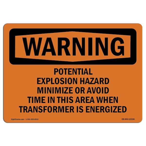 OSHA Warning Sign, 3.5" H, 5" W, Potential Explosion Hazard Minimize Or Avoid, Landscape, 10PK